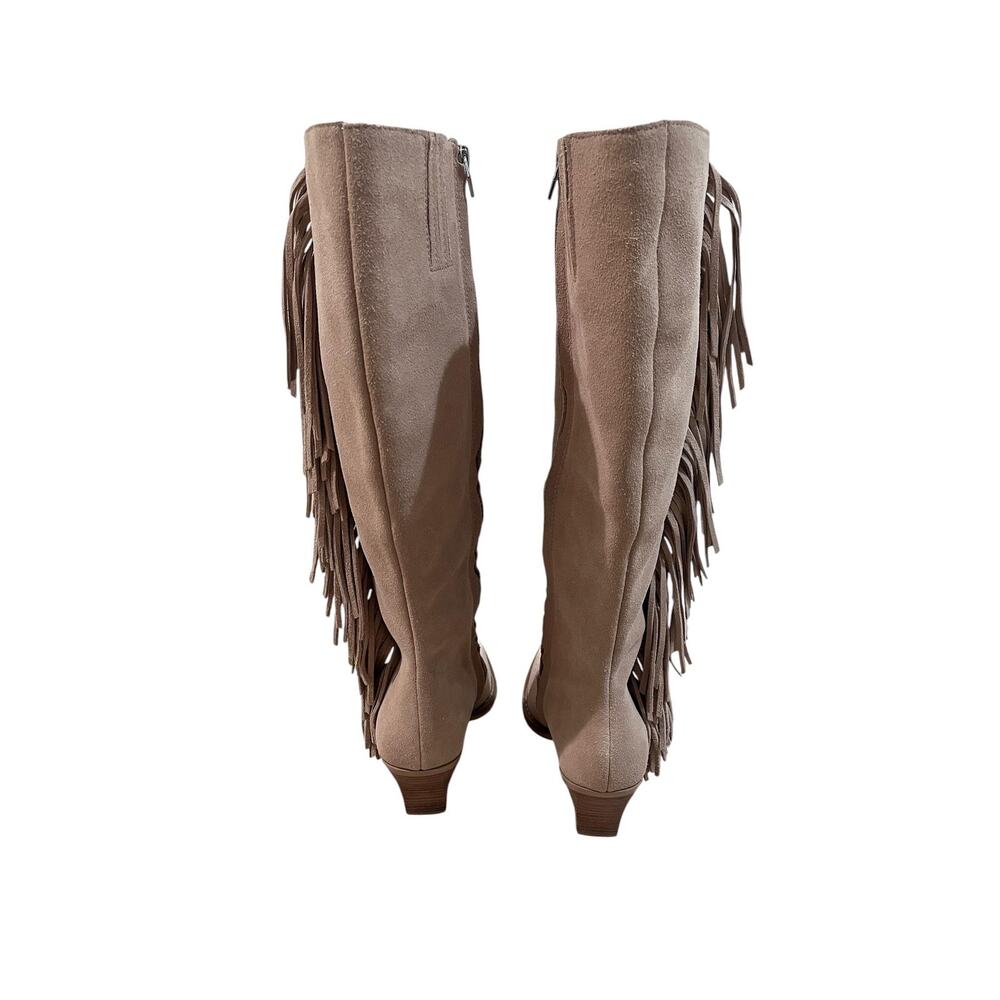 Dolce Vita Boots Womens Size 7.5 Beige Suede Fringe Knee High Pointed Toe - Picture 4 of 8